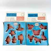NEW Vtg Alumode Animal &amp; Christmas Cookie Cutters Box Stainless Steel Crafts 1” - £15.72 GBP