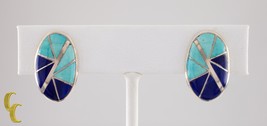 Sterling Silver Lapis and Turquoise Inlay Clip-On Earrings Gorgeous! - £191.09 GBP