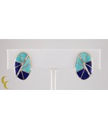 Sterling Silver Lapis and Turquoise Inlay Clip-On Earrings Gorgeous! - $237.60