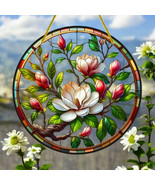 &quot;Acrylic Stained Glass Magnolia Suncatcher - 8in Round Window Hanging Pa... - $24.74