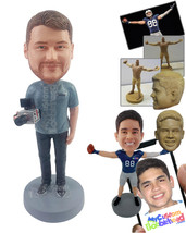 Personalized Bobblehead Professional Cameraman holding a neat pro video cam wear - £71.56 GBP