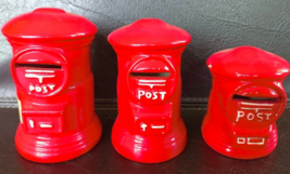 Red Decorative Post Office 3-Piece Set Coin Banks Money Boxes 3 Sizes - $61.88
