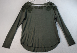 American Eagle Outfitters Blouse Top Womens Petite Small Green Knit Long Sleeve - £8.19 GBP