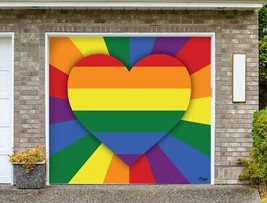 My Door Decor 285903PRDE-005 7 x 8 ft. Heart Rays Outdoor LGBT Door Mural Sign C - £91.16 GBP