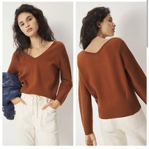 Maeve Anthropologie Lupita V-Neck Knit Sweater Copper Rust M - $482.11 MXN