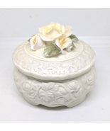 Vintage Ceramic Bisque Round With Yellow Roses 3&quot; X 3&quot; Jewelry/Trinket Box - $13.56 CAD