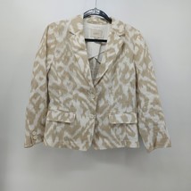 Loft Women&#39;s Blazer Jacket Beige Linen Neutral Greek Print 8 - £20.23 GBP