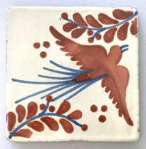 Mexican Tile Glazed Ceramic Hand Painted Bird Flying Terra Cotta &amp; Blue ... - £12.92 GBP