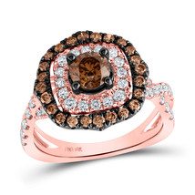 14kt Rose Gold Round Brown Diamond Halo Bridal Wedding Engagement Ring 1-5/8 Ctw - £1,923.25 GBP