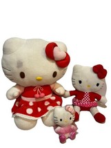 Rare Hello Kitty Sanrio 1976 2009Red Polka Dot Dress Bow PinkHeart Plush Lot 3 - £67.27 GBP