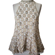 High Neck Sleeveless Rhinestone Embellished Blouse Size Small - £27.13 GBP