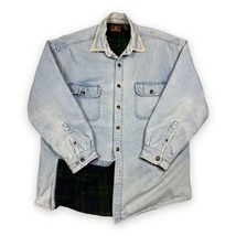 Lanesboro distressed Blue Long Sleeve Fleece Lined Button Denim Shirt Jacket L - £14.06 GBP