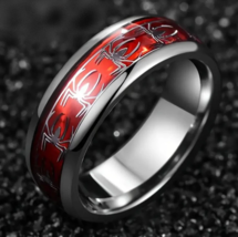 Men&#39;s Stainless Steel 8mm Creative Red Inlay Spider Motif Ring - £10.04 GBP