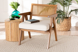 Raphael Japandi Cream Boucle Fabric and Walnut Brown Arm Chair - $240.00