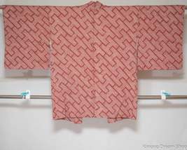 Geometric Shibori Silk Haori - Vintage Red Kimono Jacket with Traditiona... - $39.00+