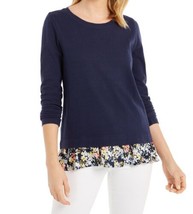 allbrand365 designer Womens Petite Floral Print Hem Top Size P/XS Color Blue - £22.49 GBP