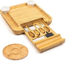 SMIRLY Bamboo Cheese Board and Knife Set: Large Charcuterie Boards Set &amp; Cheese - £44.89 GBP