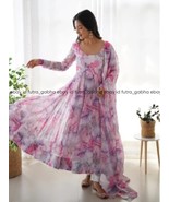 Pink tie and dye flower printed organza anarkali dresses,partywear anark... - $937.76 MXN