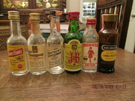 Six 1960s Era Miniature Liquor Bottles: Early Times, J&amp;B, Beefeater, Heu... - $14.84
