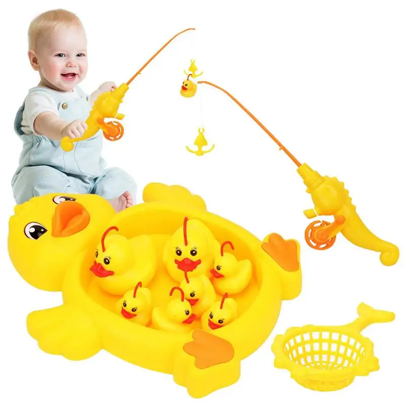 Kids fishing bath toy set with 1 fishing pole and 7 rubber ducks 10 pcs water thumb200
