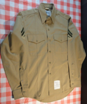Usmc Marine Corps Khaki Shade M-1 Chevrons Patches Uniform Dress Shirt 15.5X35 - £18.77 GBP