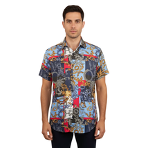 Men's Sports Shirt by MIZUMI Medallion Floral Printed Short Sleeves M647 Blue image 8