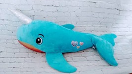Narwhal Whale 38&quot; Plush Stuffed Animal Toy Narwhale Pre Owned Rainbow Belly - £150.72 GBP