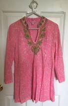 Lilly Pulitzer Sarasota Cotton Tunic Cosmo Pink Party Favors SMALL S beaded  - £30.05 GBP