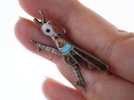 Vintage Zuni Multi-Stone inlay Silver roadrunner pin - £114.65 GBP