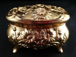 Footed Antique Re-Gilded Floral Trinket Box: Gold Leaf Engagement Proposal Box E - £71.13 GBP