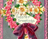 Easter Greetings Flower Bouquet Purple Ribbon Embossed 1910 DB Postcard E3 - $8.87