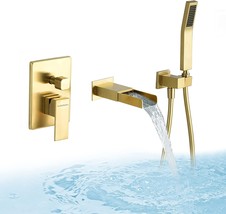 Huifeidezhu Bathtub Faucet Set With Handheld Sprayer Brushed Gold, Bathroom Wall - £204.44 GBP