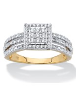 PalmBeach Jewelry Solid 10k Gold Diamond Squared Cluster Triple-Row Ring - £399.17 GBP
