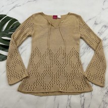 Xhilaration Womens Vintage Y2k Open Knit Sweater Size L Tan Brown Bell S... - $33.65