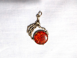 Gothic Skeleton Bones Human Hand W Red Glitter Inlay Orb Pewter Pendant Necklace - £5.49 GBP