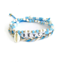 BEACH Handmade Multi Color Beads and Three Strand Stretch Bracelet - £9.78 GBP