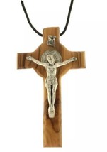 3&quot; St Saint Benedict Crucifix Cross Olive Wood Catholic cord Necklace Excorsismo - £10.96 GBP