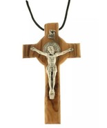 3&quot; St Saint Benedict Crucifix Cross Olive Wood Catholic cord Necklace Ex... - $13.86