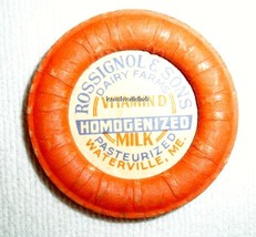 Rossignole &amp; Sons Dairy Waterville ME Milk Bottle Cap Orange &amp; Blue Vintage - £3.57 GBP