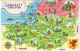 Postcard Somerset &amp; Parts Of Avon Pictoral Map - $3.95