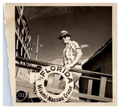 Black &amp; White Photograph 1960&#39;s Man on Florida Miami Nassau Cruise Ship - £11.62 GBP