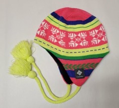 Columbia Winter Knit Hat Fleece Lined Tassels Ear Flaps Colorful Size Youth O/S - £7.56 GBP