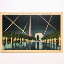 NY Worlds Fair 1939 Linen Postcard Washington Statue Trylon Perisphere Night - £6.27 GBP