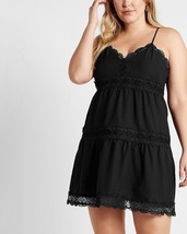 Express Babydoll Lace Detailed Trapeze Tiered Black Cami Tank Mini Dress M - $65.86 CAD