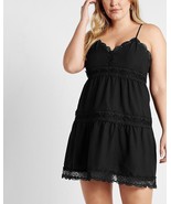 Express Babydoll Lace Detailed Trapeze Tiered Black Cami Tank Mini Dress M - €41,79 EUR