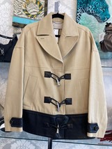Jason Wu Khaki Pea Coat with Leather Trim &amp; Modern Toggle Closures – Size 6 - $553.41