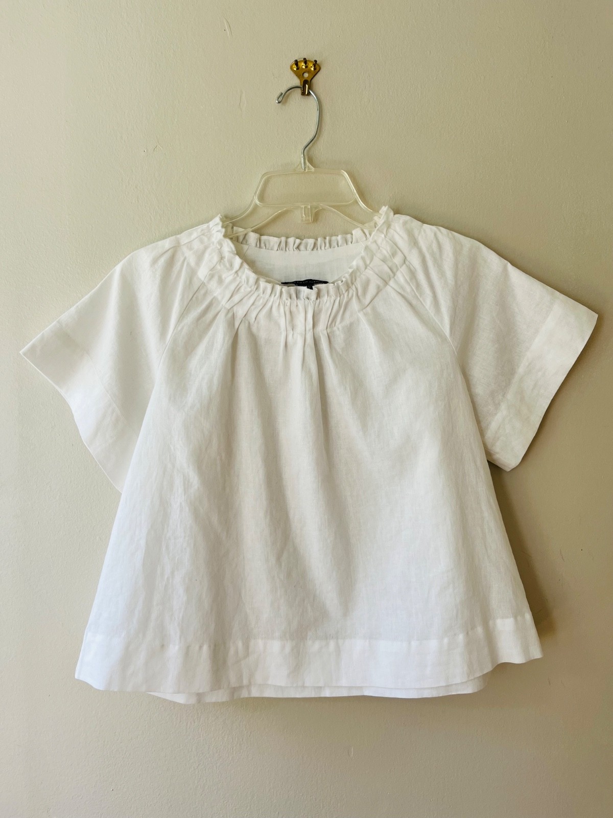 Saks Fifth Avenue Sz S June Puff Sleeve Flare Crop Top Linen Blend Blouse Item image 7
