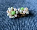Vintage Faux Pearl Cluster Clip On Earrings Made In Japan green and white - $27.83