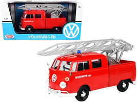 Volkswagen Type 2 (T1) Fire Truck with Aerial Ladder "Feuerwehr" Red 1/24 Diecas - $45.24