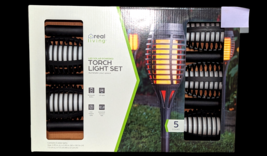 LED Solar Power Torch Light Set 5 Flame Flickering Waterproof Lamps Pathway - £24.99 GBP